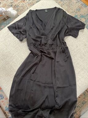 SHEIN Curve Black Satin Wrap-Style Dress